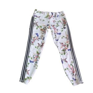 Athleta Floral White Side Stripe Leggings Women’s S High Rise Yoga Activewear